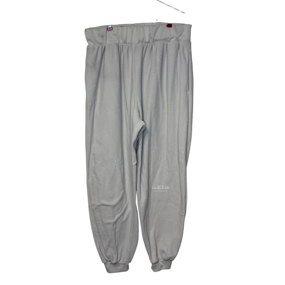 Adidas Basketball Womens Pants Fleece Jogger Loose Fit Streetwear Beige Size XL